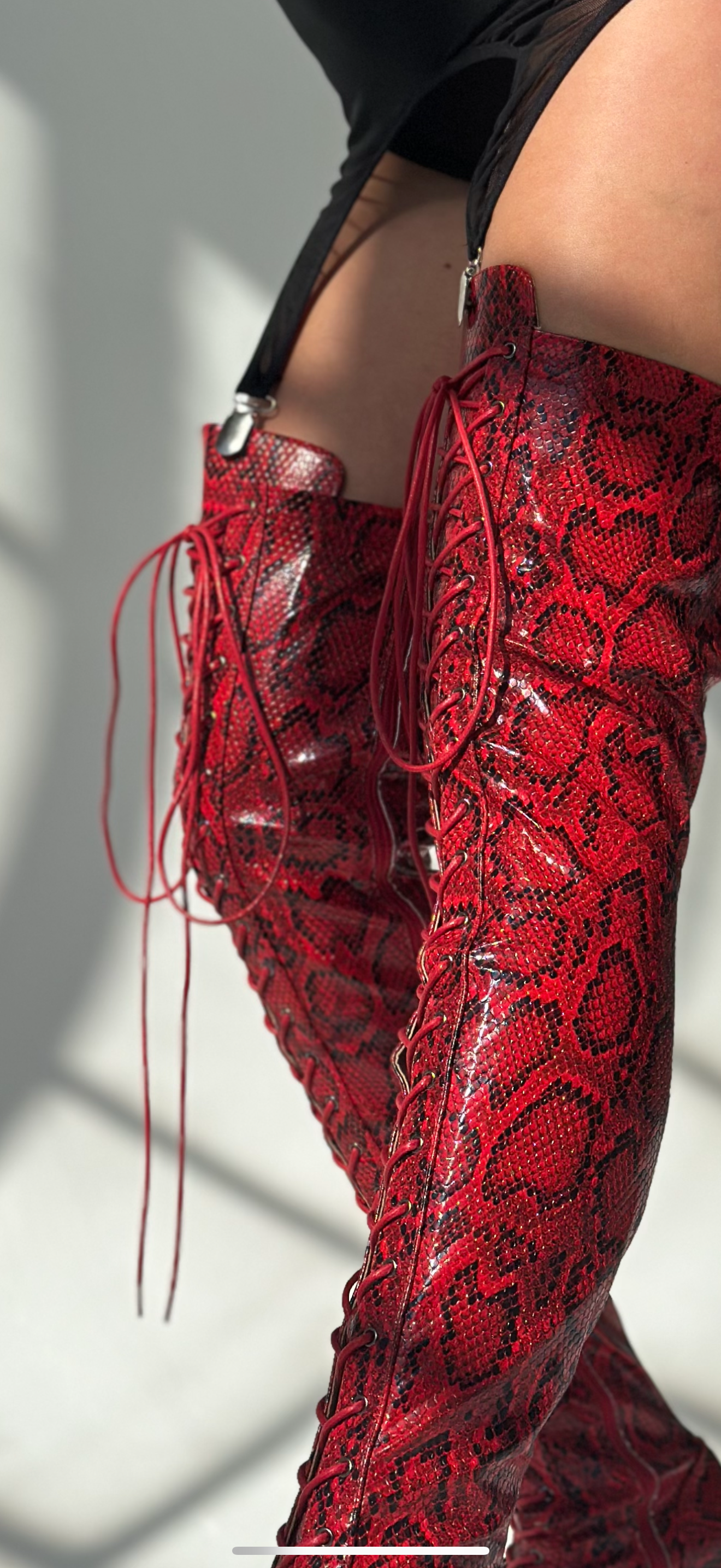 Red Snake Thigh High Boots