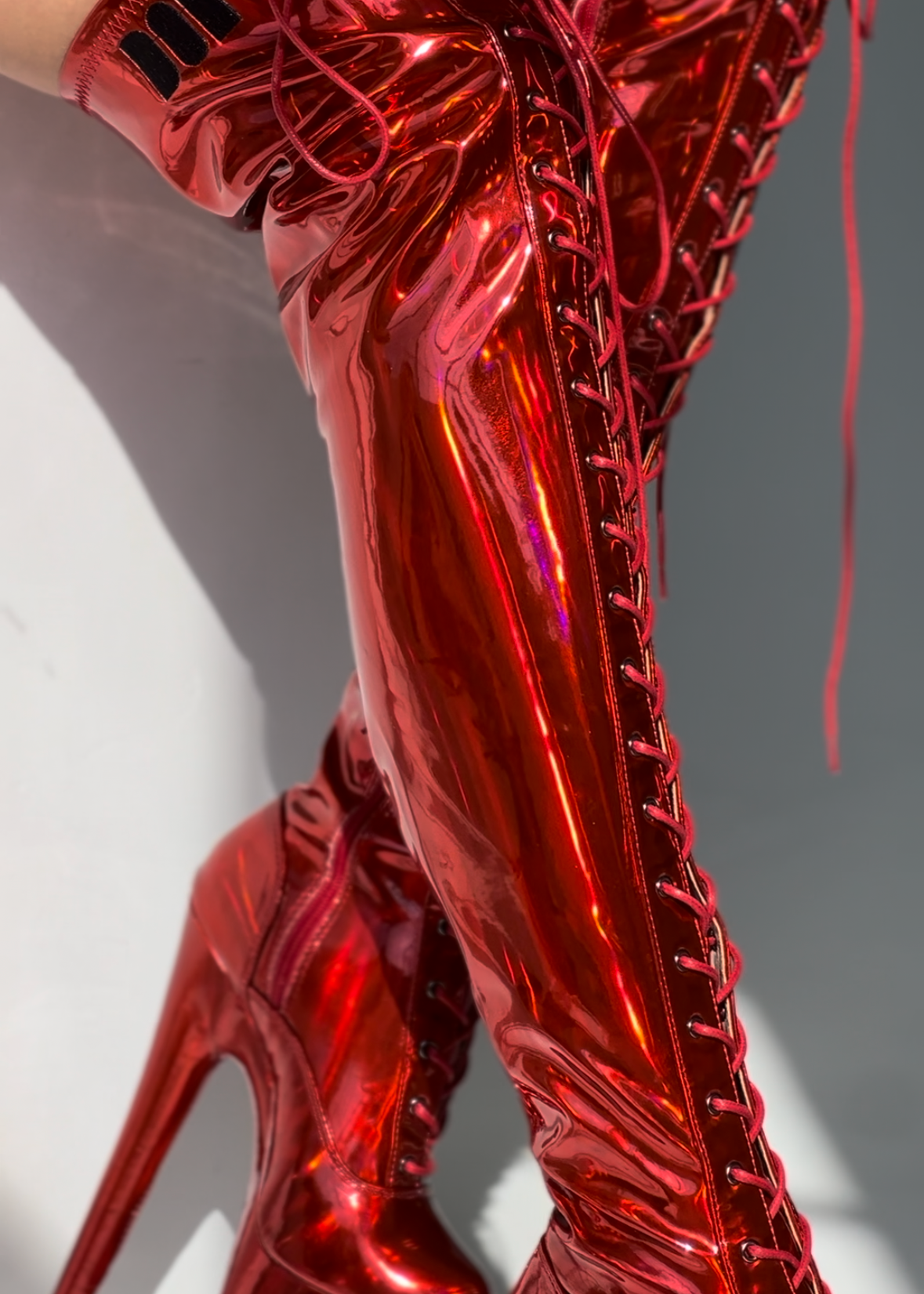 Thigh Highs Red Metallic Boots