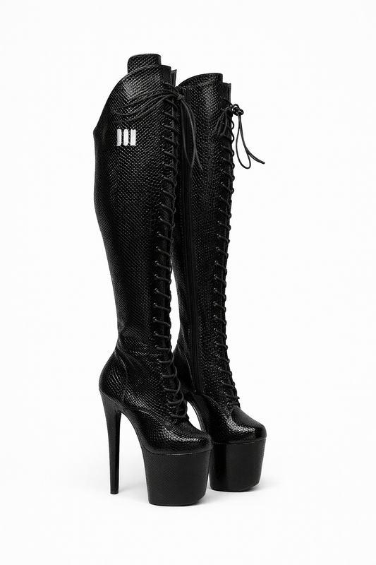 Knee High Black Snake Boots