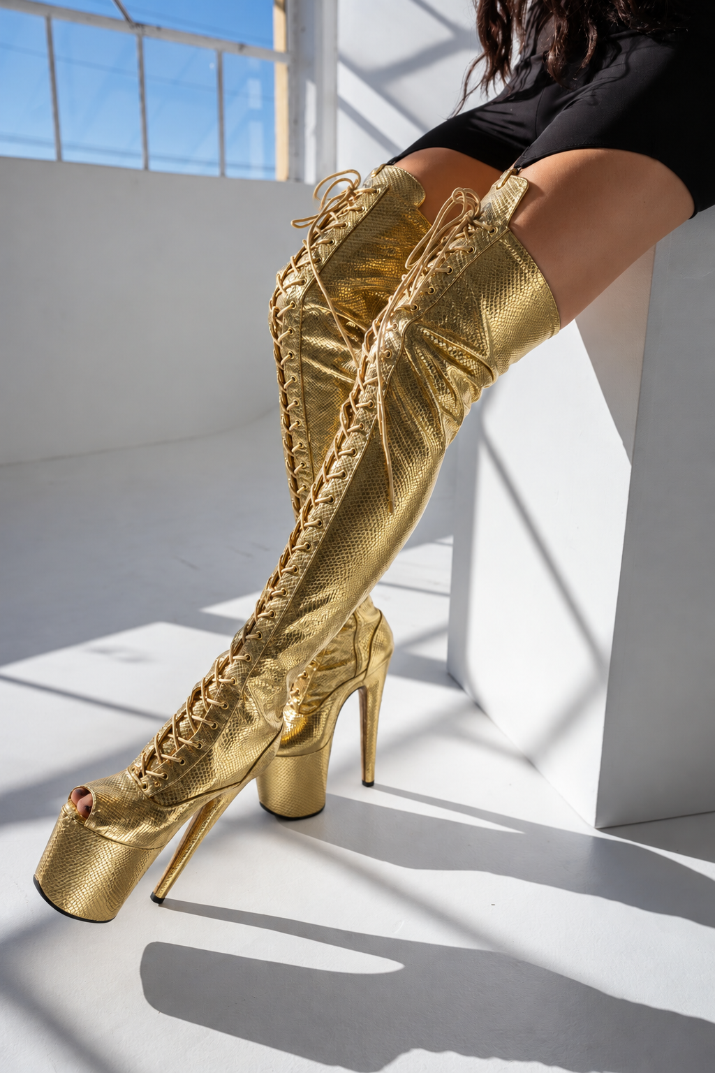 Gold Snake Thigh High Boots