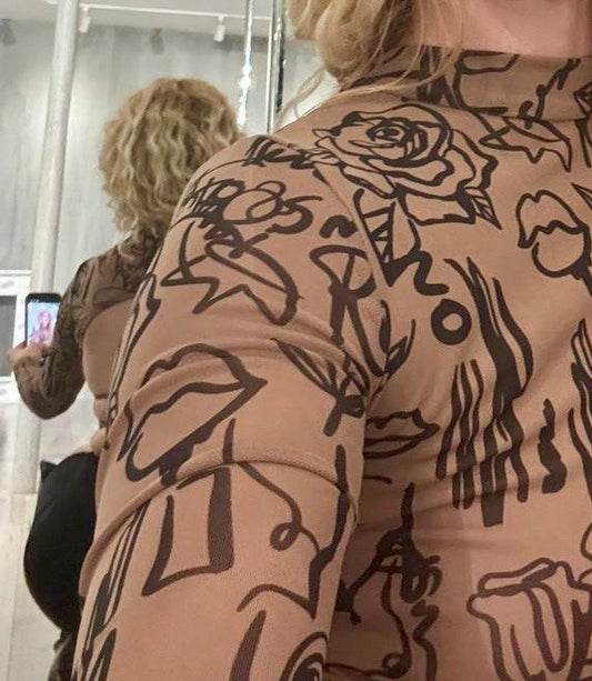 Tattoo Mesh Open Back Top